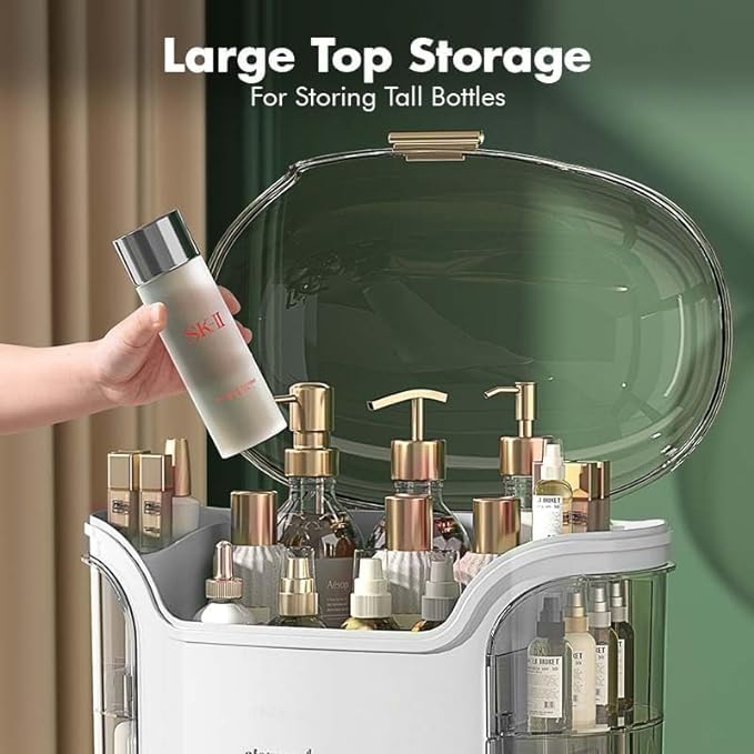 Aureo Makeup Organizer with Drawer Storage, Transparent Multi-Compartments Plastic Cover, Dust Waterproof Cosmetics Storage Box Suitable for Bathroom Countertop and Bedroom Vanity Dresser - Image 3