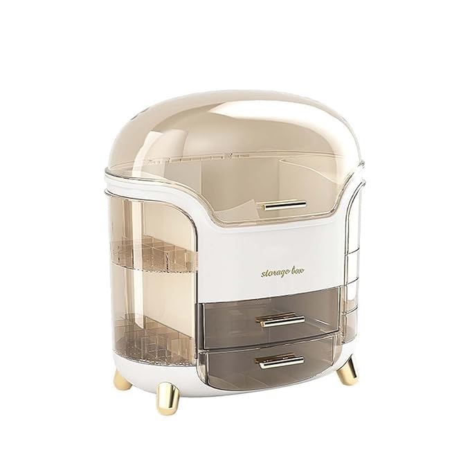 Aureo Makeup Organizer with Drawer Storage, Transparent Multi-Compartments Plastic Cover, Dust Waterproof Cosmetics Storage Box Suitable for Bathroom Countertop and Bedroom Vanity Dresser - Image 1