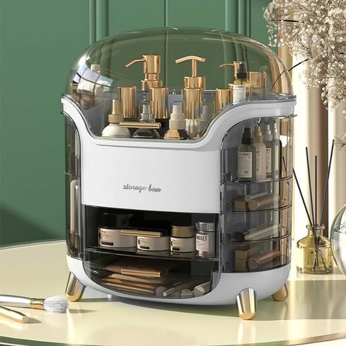 Aureo Makeup Organizer with Drawer Storage, Transparent Multi-Compartments Plastic Cover, Dust Waterproof Cosmetics Storage Box Suitable for Bathroom Countertop and Bedroom Vanity Dresser - Image 5