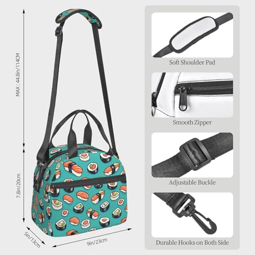 bassyil Sushi Insulated Lunch Bag Reusable Lunch Box With Adjustable Shoulder Strap Cooler Tote Bag For Men Women - Image 3