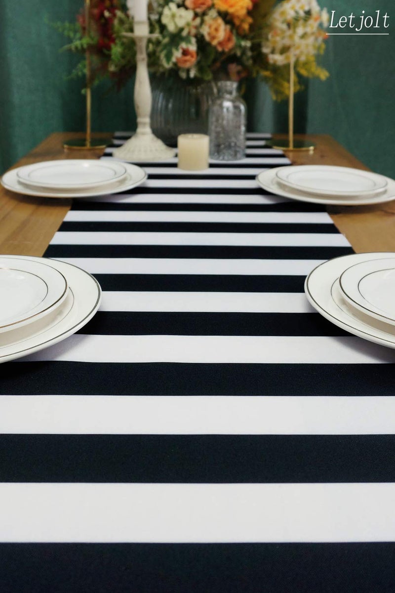 Letjolt Table Runner Black and White Striped Pattern for Anniversary Runner Dinner Party Supplies Birthday Party Wedding Winter New Years Decorations 12x72 Inches - Image 5