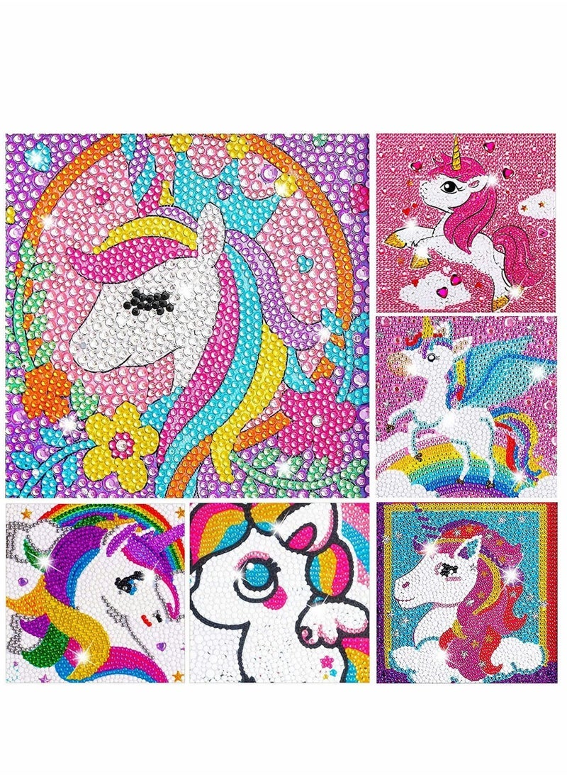 Diamond Painting Kits for Kids 6 Packs 6x6 Inch Arts  Crafts Wooden Frame Gem Art Unicorn Stickers Kids' Mosaic DIY Embroidery Gift