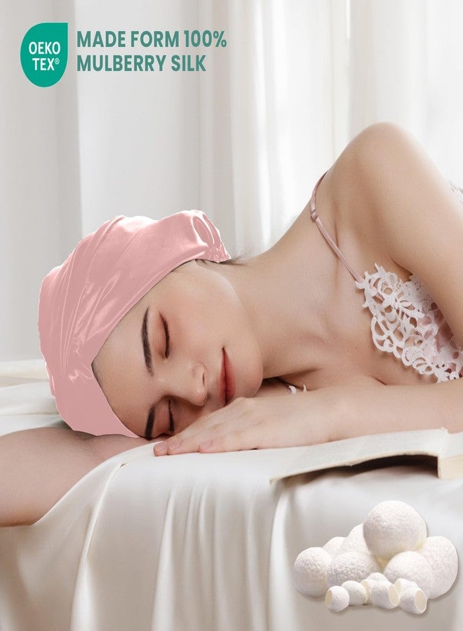 THXSILK 100% Mulberry Silk Bonnet for Sleeping Women Sleep Bonnet with Elastic Band Long Curly Hair Bonnet for Sleeping Women, Charming Pink - Image 2
