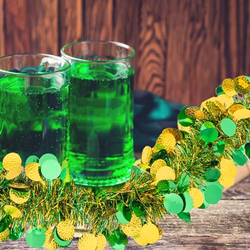CIPOWM 33FT St. Patrick's Day Tinsel Garland, Green Gold Metallic Twist Foil Tinsel Garland with Shiny Lucky Coin Ornament Hanging Garland for St. Patrick's Day Birthday Party Indoor Outdoor Decoration - Image 5
