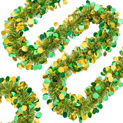 CIPOWM 33FT St. Patrick's Day Tinsel Garland, Green Gold Metallic Twist Foil Tinsel Garland with Shiny Lucky Coin Ornament Hanging Garland for St. Patrick's Day Birthday Party Indoor Outdoor Decoration - Image 4