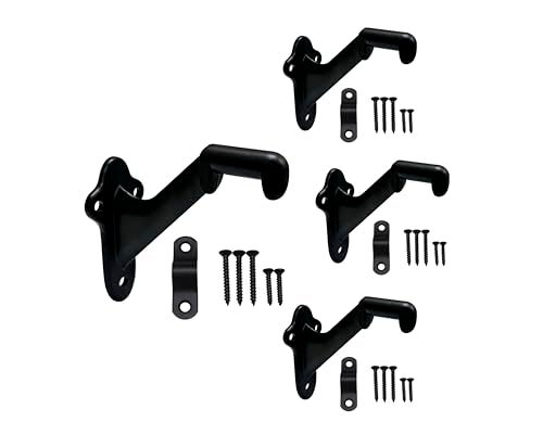 QCAA HandRail Brackets 3 Zinc Die Cast Matte Black 4 Pack Made in Taiwan - Image 1