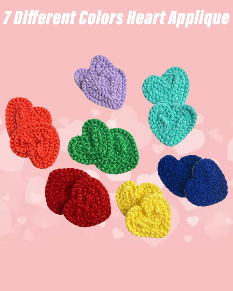 MSCFTFB 14 Pieces 2.36inch Crochet Heart Applique Knitting Yarn Love Patch with White Felt for Sweater Beanie Warmers Sewing Embellishment Christmas Valentine Ornaments (Multi) - Image 3