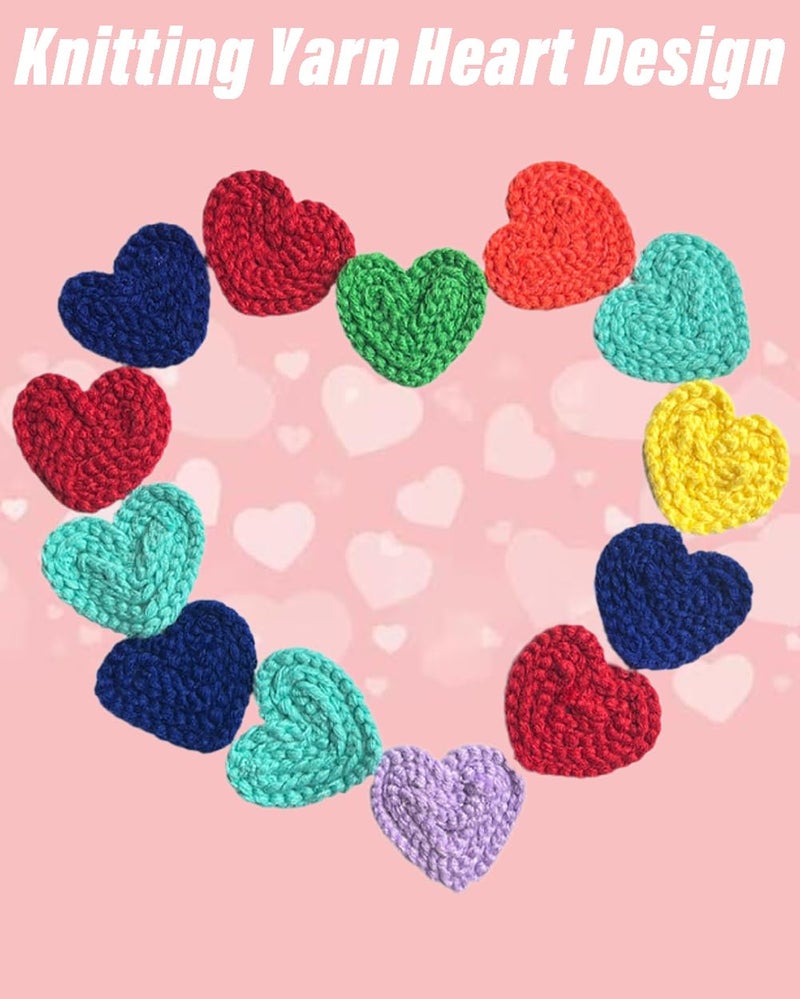 MSCFTFB 14 Pieces 2.36inch Crochet Heart Applique Knitting Yarn Love Patch with White Felt for Sweater Beanie Warmers Sewing Embellishment Christmas Valentine Ornaments (Multi) - Image 2