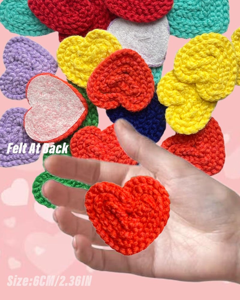 MSCFTFB 14 Pieces 2.36inch Crochet Heart Applique Knitting Yarn Love Patch with White Felt for Sweater Beanie Warmers Sewing Embellishment Christmas Valentine Ornaments (Multi) - Image 4