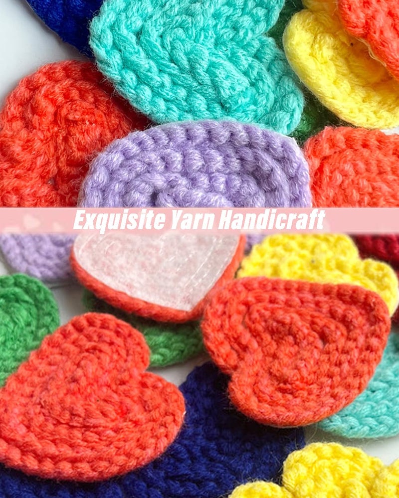 MSCFTFB 14 Pieces 2.36inch Crochet Heart Applique Knitting Yarn Love Patch with White Felt for Sweater Beanie Warmers Sewing Embellishment Christmas Valentine Ornaments (Multi) - Image 5
