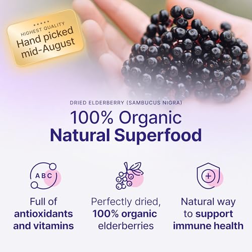 Purify Life Certified USDA - 100% Organic Dried Elderberries - 1lb Bulk - Non-Irradiated, Non-Gmo, Whole Black Elderberry Immune Support For Making Elder Syrup, Gummies, Tea - Raw Vegan Sambucus 1 Pound - Image 3