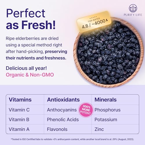 Purify Life Certified USDA - 100% Organic Dried Elderberries - 1lb Bulk - Non-Irradiated, Non-Gmo, Whole Black Elderberry Immune Support For Making Elder Syrup, Gummies, Tea - Raw Vegan Sambucus 1 Pound - Image 5