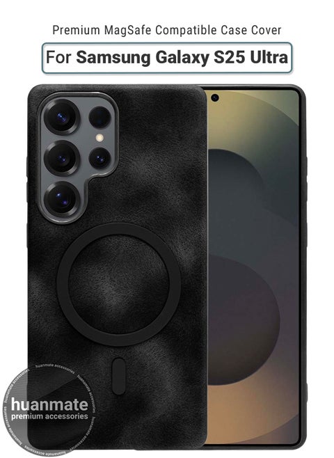Galaxy S25 Ultra MagSafe Leather Texture Case - Black -【High-Grade Strong Magnets】【Premium Leather Texture】Ultra Slim Crystal Clear, Wireless Charging Compatible Cover for Samsung Galaxy S25 Ultra