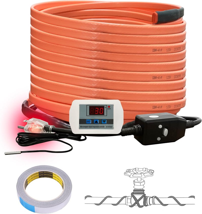 Cupohus Heat Tape for Water Pipes with Digital Display Thermostat 60FT, Freeze Protection Self-Regulating Heat Trace Cable for Metal, Plastic Home Pipes, Roof and RV - Image 1