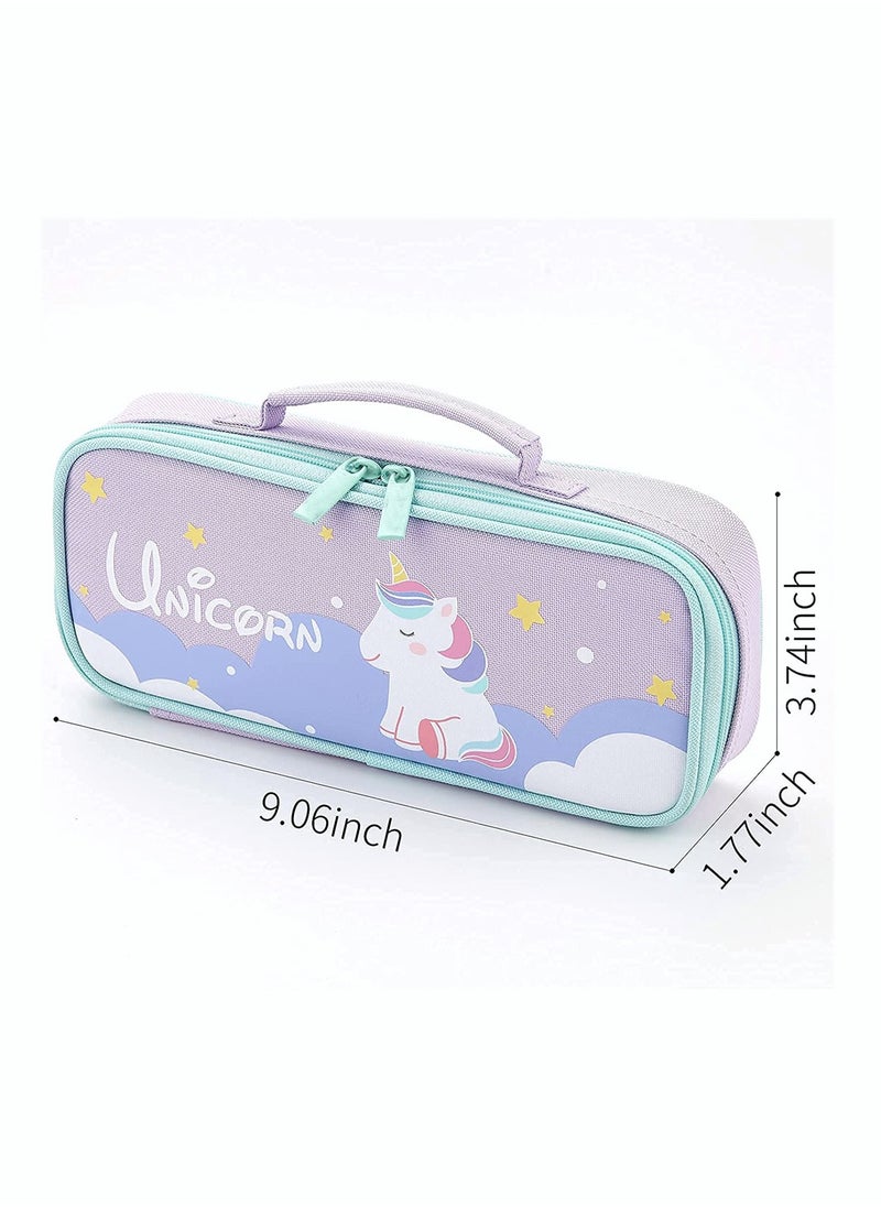 SYOSI - Pencil Case, SYOSI Cute Unicorn Pencil Pouch Medium Capacity Portable Multifunction Pen Bag with Compartments for Girls Kids Teen Purple - Image 1