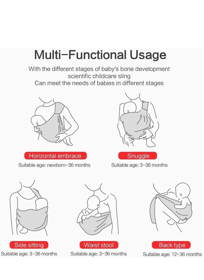 Baby Sling, Baby Wrap Carrier, Natural Cotton Baby Sling, Adjustable Breastfeeding Cover Cotton, Suitable for Newborns to 15Kg, Infants and Toddlers