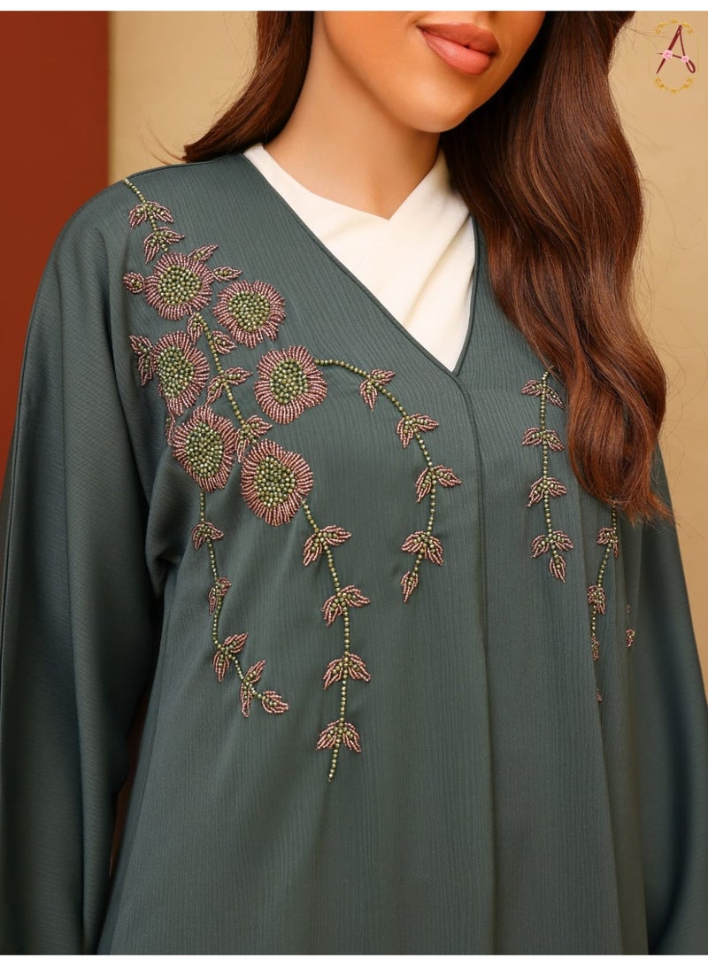 Royal Mocha Premium Embroidered Abaya - Image 2
