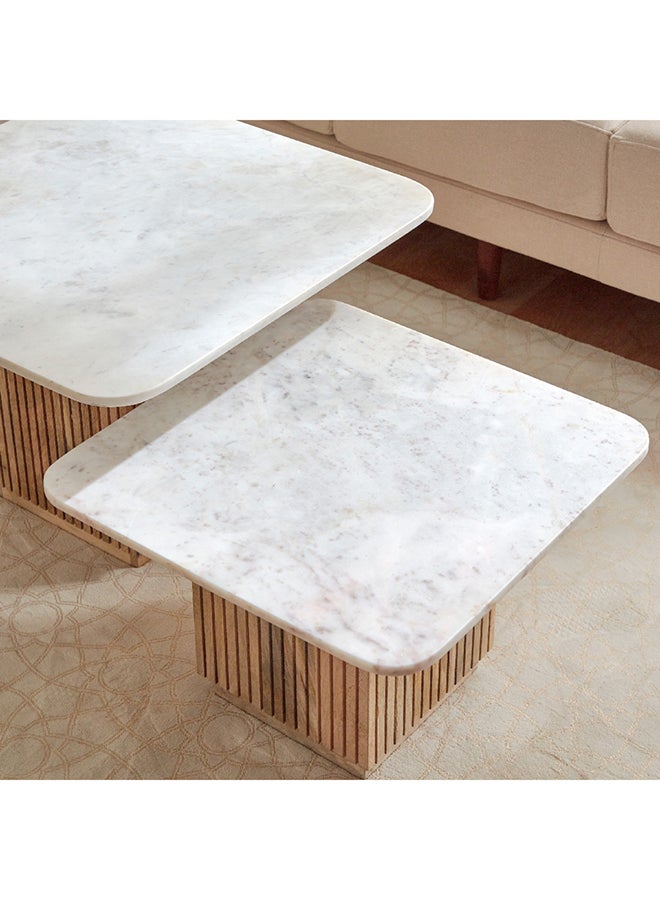 Home Box Fluted NXT 2-Piece Marble Top and Solid Wood Coffee Table Set 90 x 45 x 90 cm - Image 3