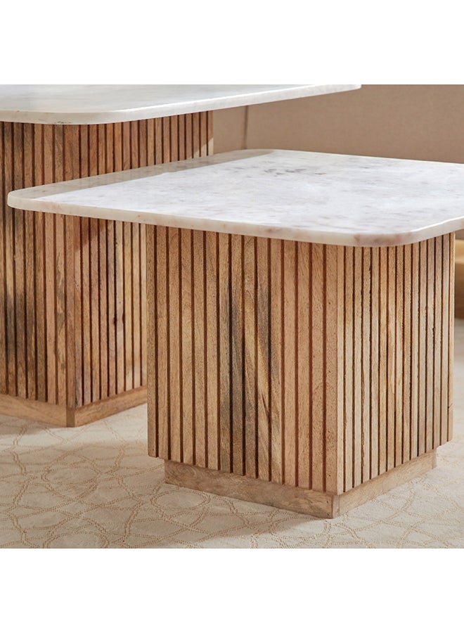 Home Box Fluted NXT 2-Piece Marble Top and Solid Wood Coffee Table Set 90 x 45 x 90 cm - Image 5