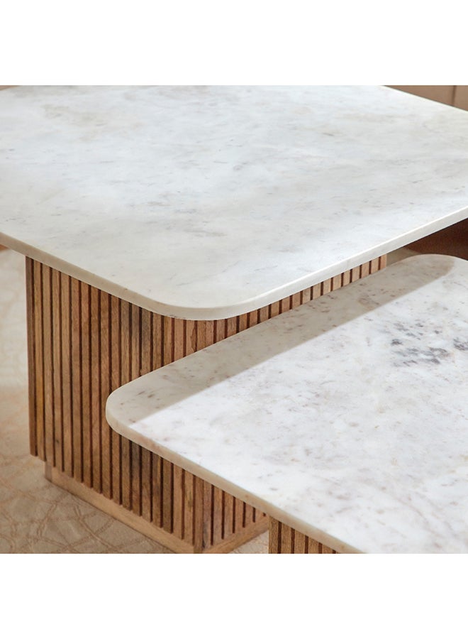 Home Box Fluted NXT 2-Piece Marble Top and Solid Wood Coffee Table Set 90 x 45 x 90 cm - Image 4