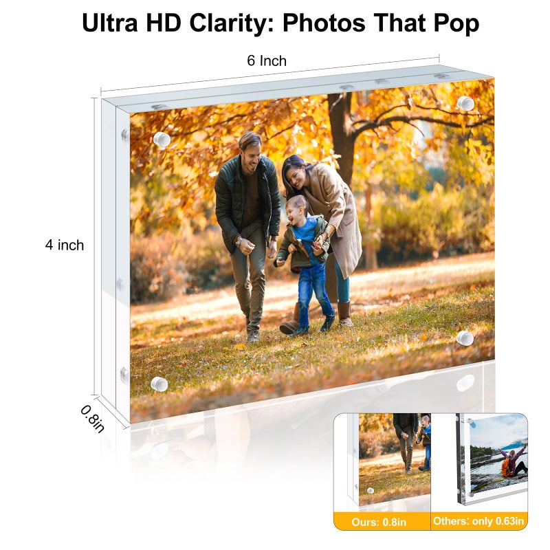 Adeptus Mechanicus 3 Pack 4x6 Acrylic Picture Frames - 20% Thicker Double Sided Magnetic Frame with UV Protection - Freestanding Clear Frameless Display for Tabletops - Modern Photo Frame Set for Home & Office Decor - Image 2