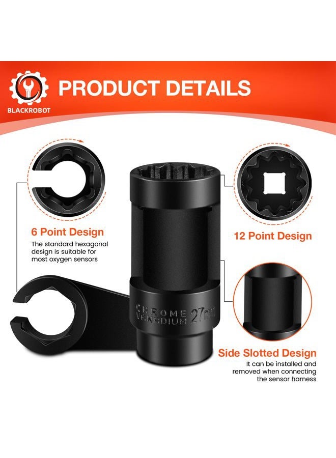 BLACKROBOT 7-Piece Oxygen Sensor Socket, 3/8" & 1/2" Drive 7/8" (22mm), 27mm, 29mm, O2 Sensor Remover Tool, Compatible with Oil Pressure Units, Thermal Sensor and Diesel Injectors, CR-V Steel - Image 4