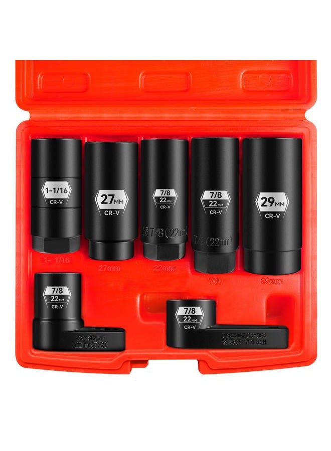 BLACKROBOT 7-Piece Oxygen Sensor Socket, 3/8" & 1/2" Drive 7/8" (22mm), 27mm, 29mm, O2 Sensor Remover Tool, Compatible with Oil Pressure Units, Thermal Sensor and Diesel Injectors, CR-V Steel - Image 1