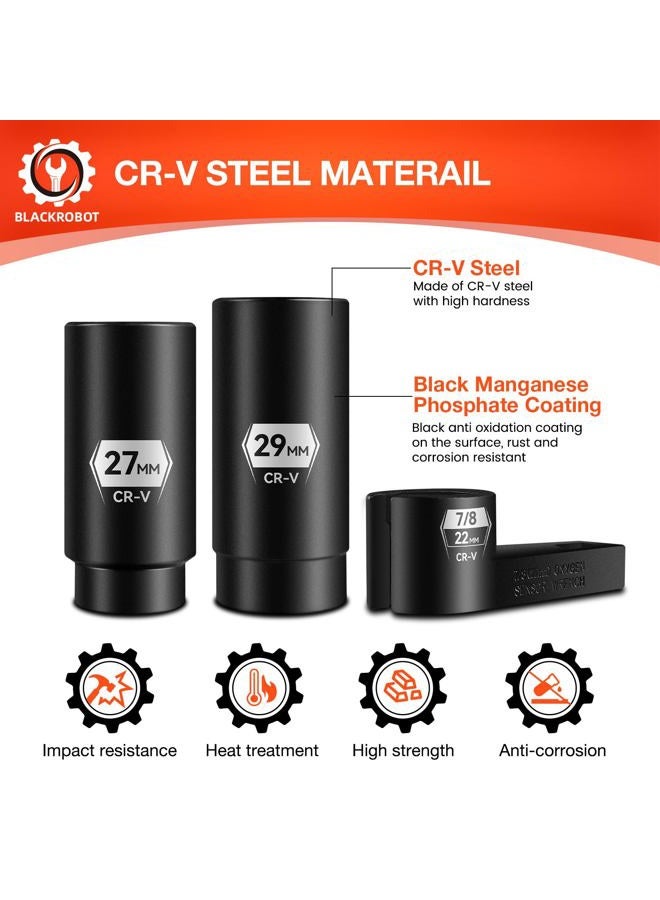 BLACKROBOT 7-Piece Oxygen Sensor Socket, 3/8" & 1/2" Drive 7/8" (22mm), 27mm, 29mm, O2 Sensor Remover Tool, Compatible with Oil Pressure Units, Thermal Sensor and Diesel Injectors, CR-V Steel - Image 3