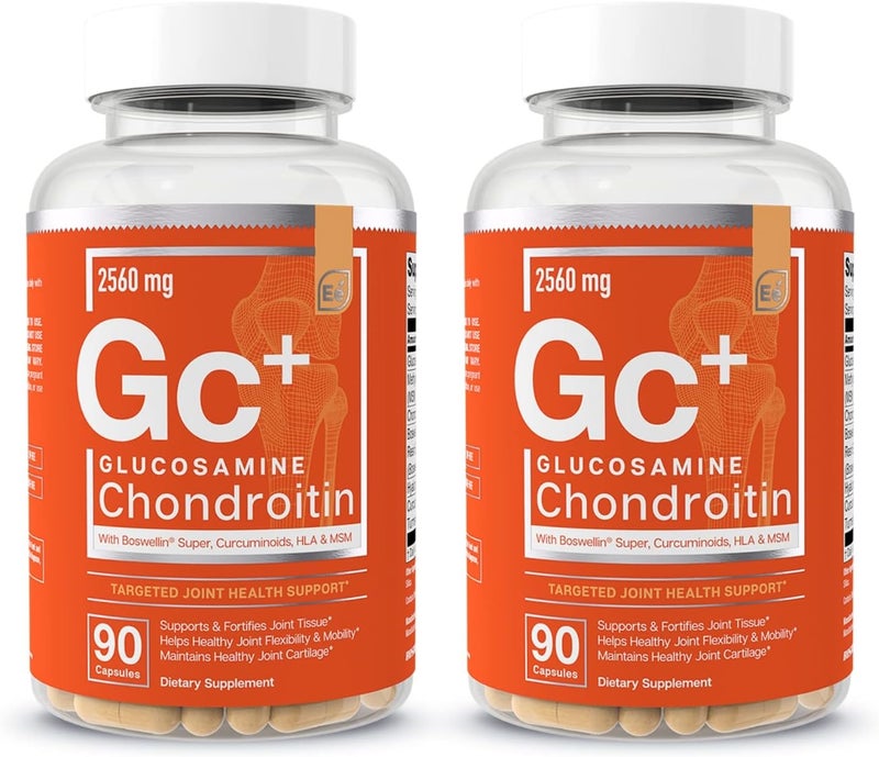 Essential Elements Glucosamine Chondroitin MSM Boswellia Serrata Hyaluronic Acid Supplement Joint Support Antioxidant Supplement for Flexibility  180 Capsules 2Pack - Image 1