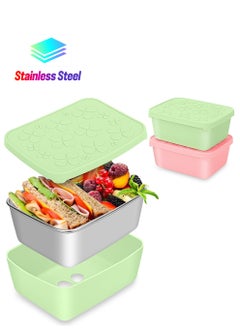 Excefore 2 Pack Stainless Steel Snack Containers, Reusable Small Metal Bento Lunch Container Box, Leak Proof silicone Lids&Dip Containers, Suitable for Daycare, School Travel (18oz)  - Image 1