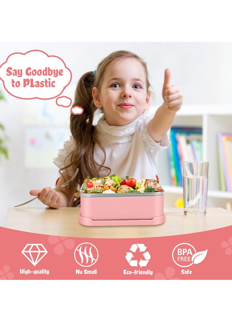 Excefore 2 Pack Stainless Steel Snack Containers, Reusable Small Metal Bento Lunch Container Box, Leak Proof silicone Lids&Dip Containers, Suitable for Daycare, School Travel (18oz)  - Image 5