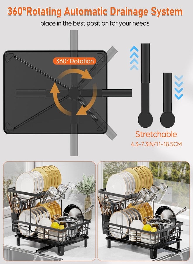 LIONONLY Large Dish Drying Rack with Drainboard, 2 Tier Stainless Steel Drying Racks for Kitchen Counter,Detachable Dish Drainer Organizer Shelf with Utensil Holder Set (Black) - Image 4
