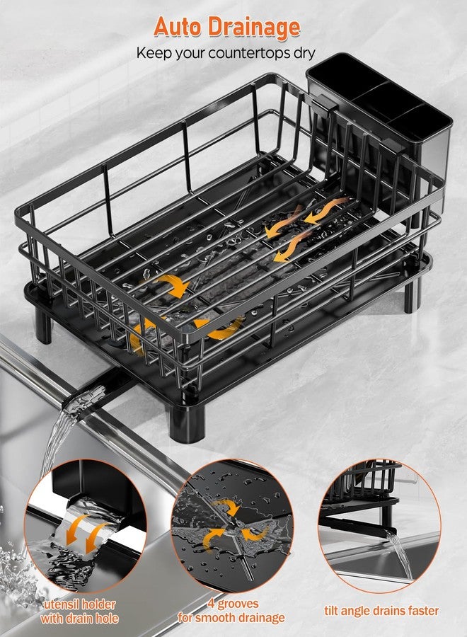 LIONONLY Large Dish Drying Rack with Drainboard, 2 Tier Stainless Steel Drying Racks for Kitchen Counter,Detachable Dish Drainer Organizer Shelf with Utensil Holder Set (Black) - Image 5