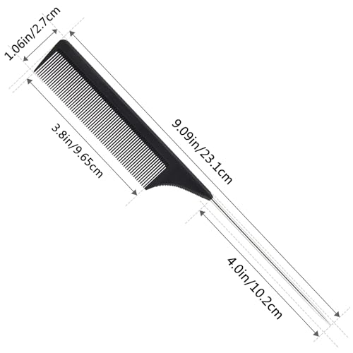 ALIABSION 1 Pack Stainless Steel Rat Tail Comb for Parting Hair, Pintail Hair Parting Comb with Metal Pick on End, Black Anti Static Carbon Fiber Fine Tooth Teasing Brush for Men and Women - Image 3