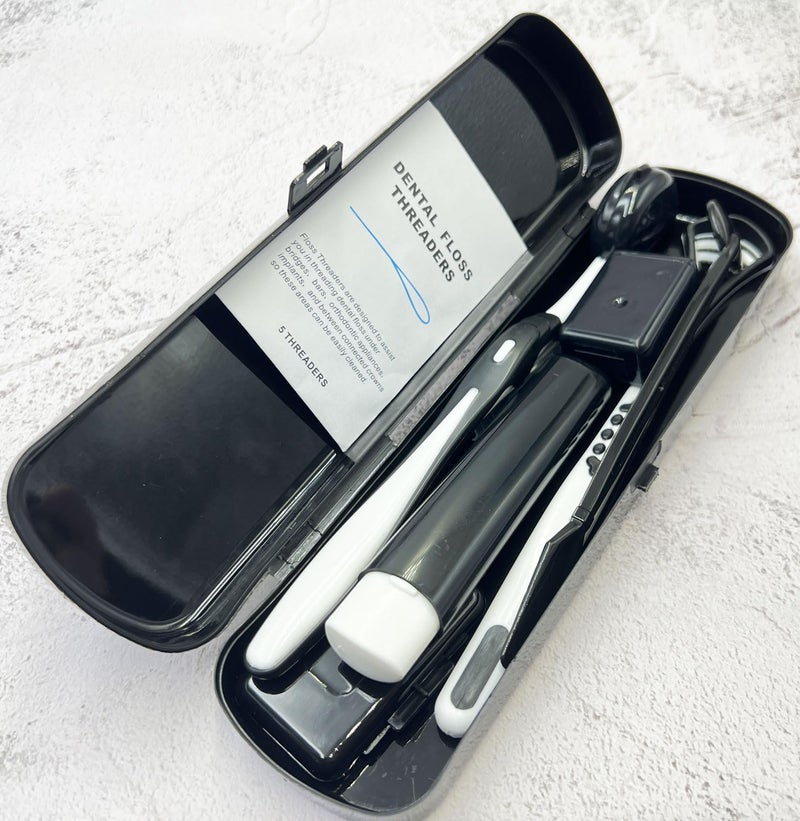 HRASY Portable Orthodontic Oral Care Kit for Braces - Interdental Brush Dental Wax Dental Floss Toothbrush Cleaning Kit, Black - Image 2