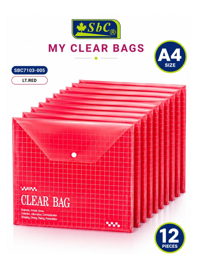 SBC 12-Piece A4 Size Clear Document Bag Light Red - Image 1
