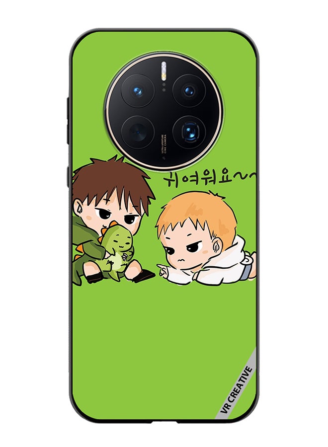 VR CREATIVE Protective Case Cover For Huawei Mate 50 Pro Two Cute Kids Playing With Dino Design Multicolour - Image 1