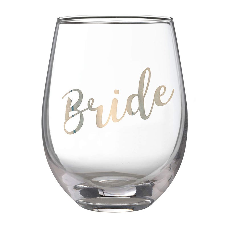 Lillian Rose Gold Bride Stemless Wine Glass Height 475 G115 BR 1 Count Pack of 1 Clear