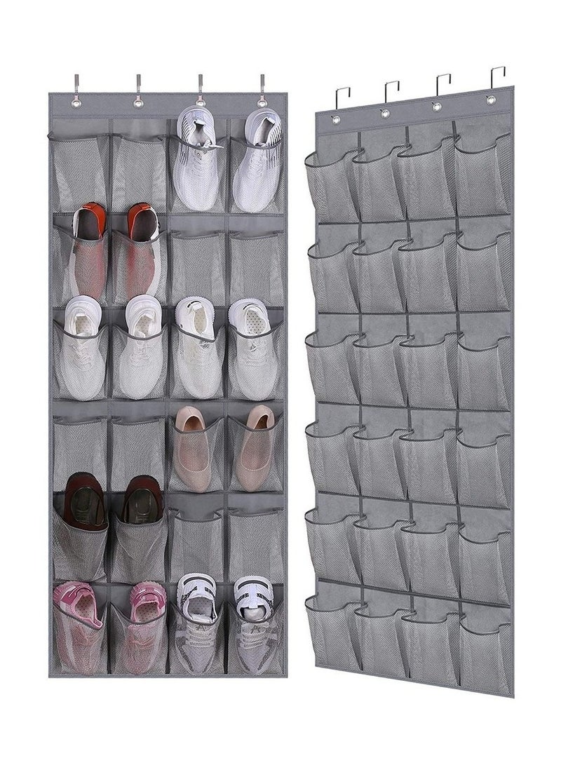 منظم أحذية معلق على الحائط بشبكة قابلة للتنفس 24 جيب كبير، حقيبة تخزين لخزانة الملابس، تحمل حتى 40 رطلاً، خطافات متينة، موفر للمساحة، منظم أحذية فوق الباب - Image 1