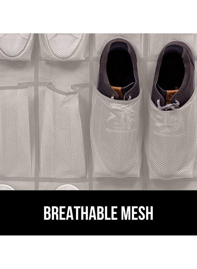 منظم أحذية معلق على الحائط بشبكة قابلة للتنفس 24 جيب كبير، حقيبة تخزين لخزانة الملابس، تحمل حتى 40 رطلاً، خطافات متينة، موفر للمساحة، منظم أحذية فوق الباب - Image 5