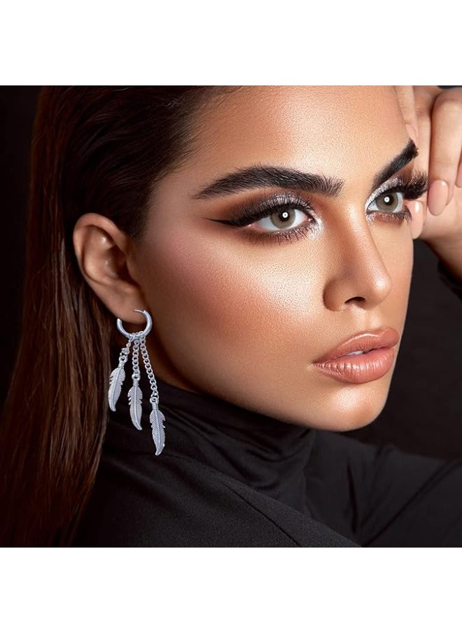 Generic Stainless Steel Feather Chain Earrings for Men Women Sliver Gold Black Punk Long Dangle Earrings Set Lightweight Fashion Party Birthday Jewelry  - Image 4