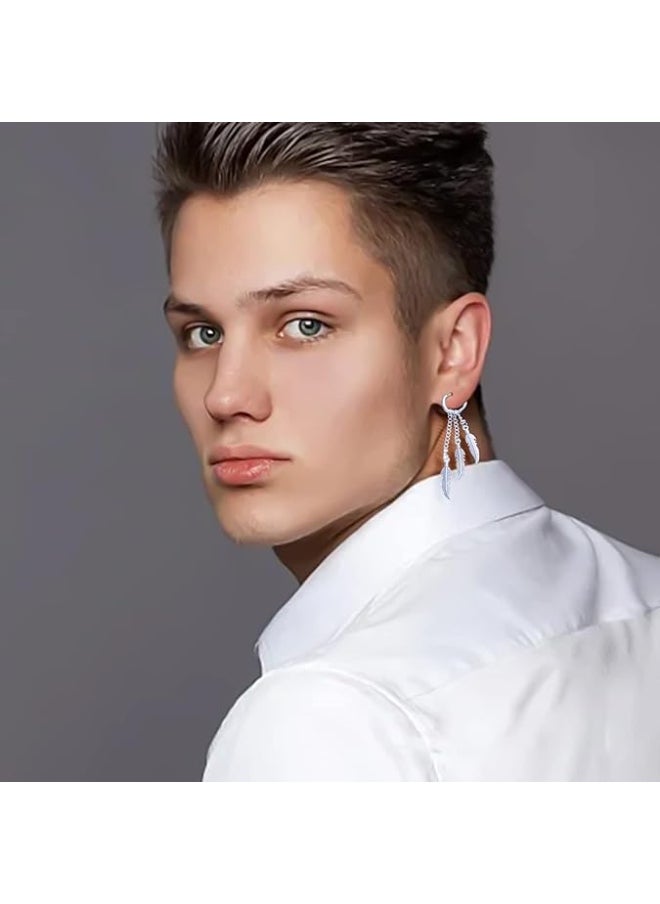 Generic Stainless Steel Feather Chain Earrings for Men Women Sliver Gold Black Punk Long Dangle Earrings Set Lightweight Fashion Party Birthday Jewelry  - Image 2