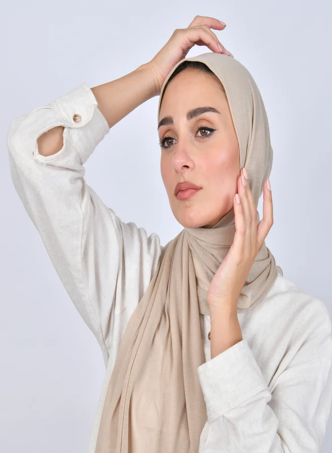 HAWRAA ABAYA Quarter-length cotton shawl, lined at the front with stitching - light beige