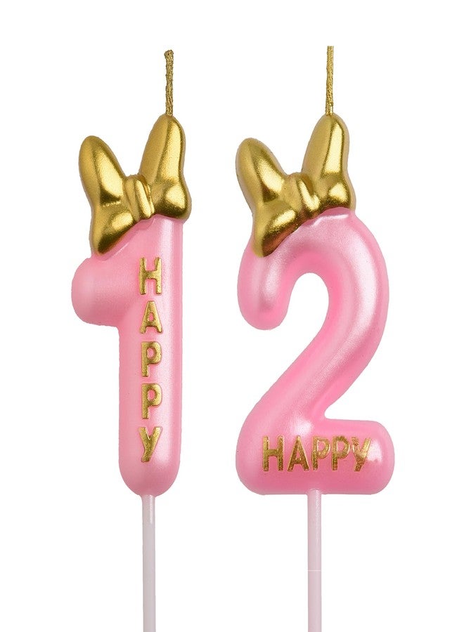 AOOLADA 12th Birthday Candles, Pink 3D Number 12 Happy Birthday Candle Cake Topper Decorations - Image 1