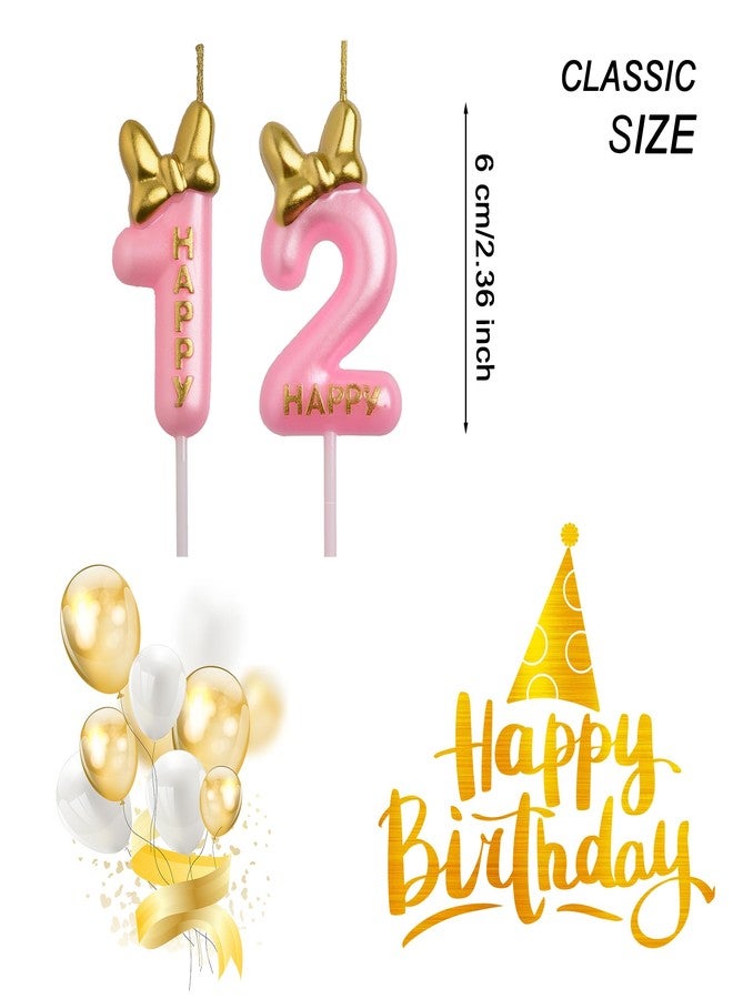 AOOLADA 12th Birthday Candles, Pink 3D Number 12 Happy Birthday Candle Cake Topper Decorations - Image 2