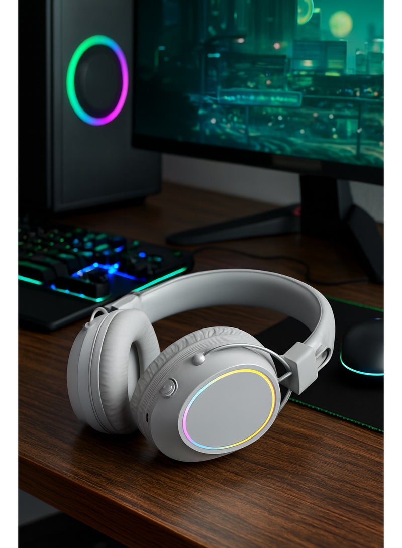 JL580 Wireless Headphones - Pure Bass Sound - Foldable, Powerful Sound, and Colorful LED Noise Cancelling Lighting - grey - Image 4