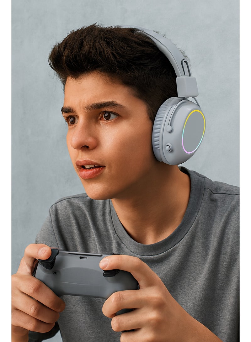 JL580 Wireless Headphones - Pure Bass Sound - Foldable, Powerful Sound, and Colorful LED Noise Cancelling Lighting - grey - Image 3
