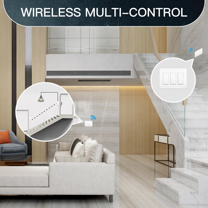 MOES Smart Single Pole Light Switch, 2.4GHz WiFi Smart Wall Switch, Needs Neutral Wire, Multi-Control, Smart Life/TUYA APP Control, Voice Control with Alexa/Google Home, White 3 Gang - Image 3
