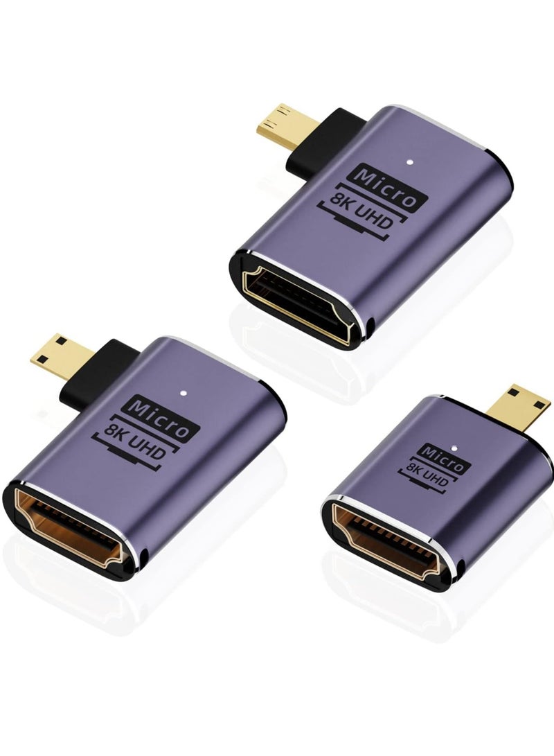 Excefore Micro Hdmi To Hdmi Adapter 3 Pcs 8K 90 Degree Left And Right Angle Micro Hdmi Male To Hdmi Female Cable For A6000 Raberry Pi 4 Gopro Hero 7 And Other Ort Camera  - Image 1
