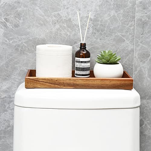 RAIKEDR Farmhouse Wooden Vanity Tray Small Rectangle, Rustic Bathroom Tray Bathroom Organizer, Cosmetics Holder for Tissue Towel Jewelry Ring Dish Dresser Perfume, Decor Box (Brown, 4.8" W11.5 Lx1.2 H) - Image 5